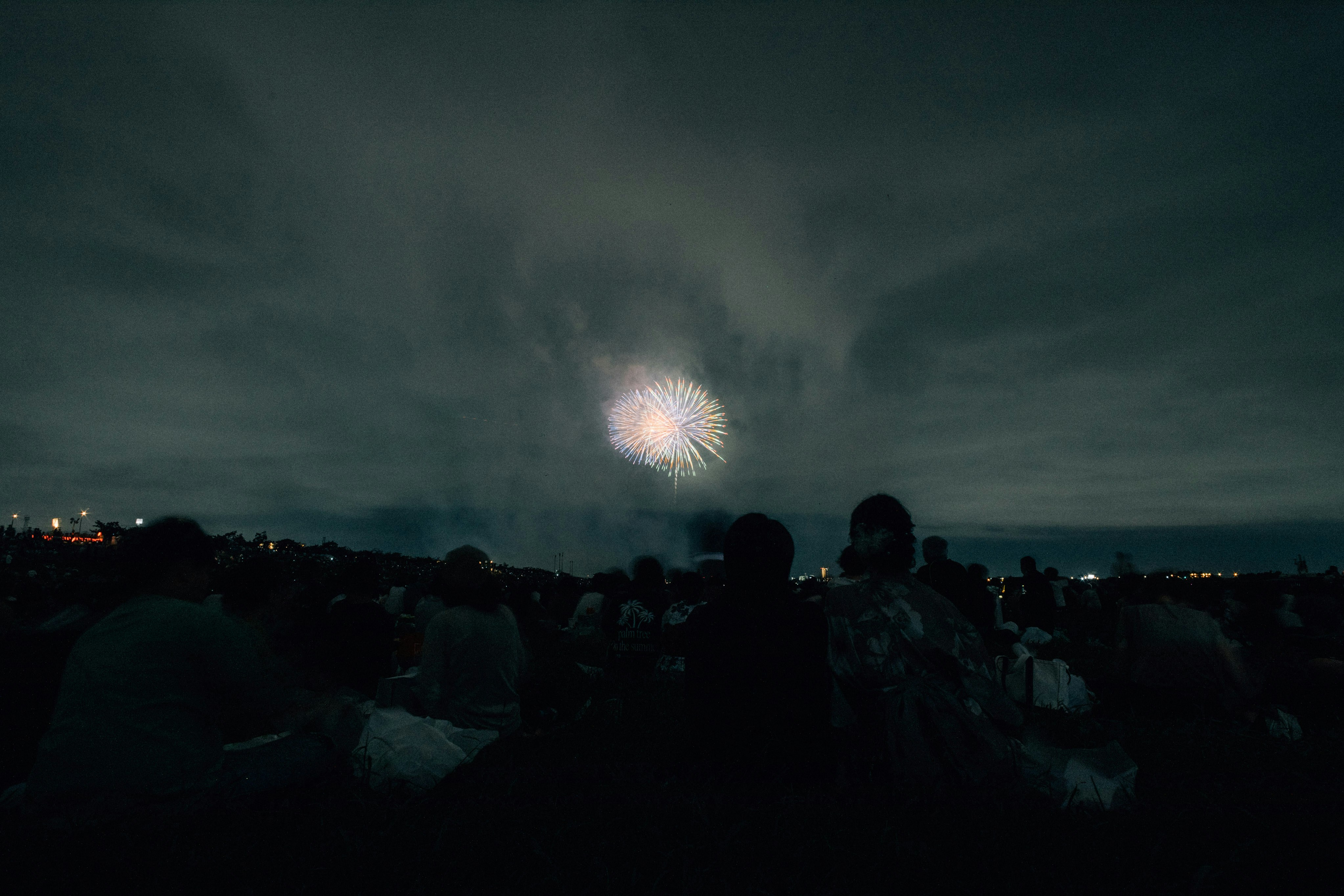 A group of people watching fireworks in the sky