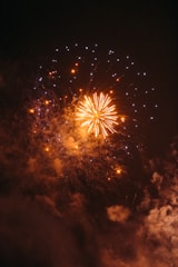 A large fireworks is lit up in the night sky