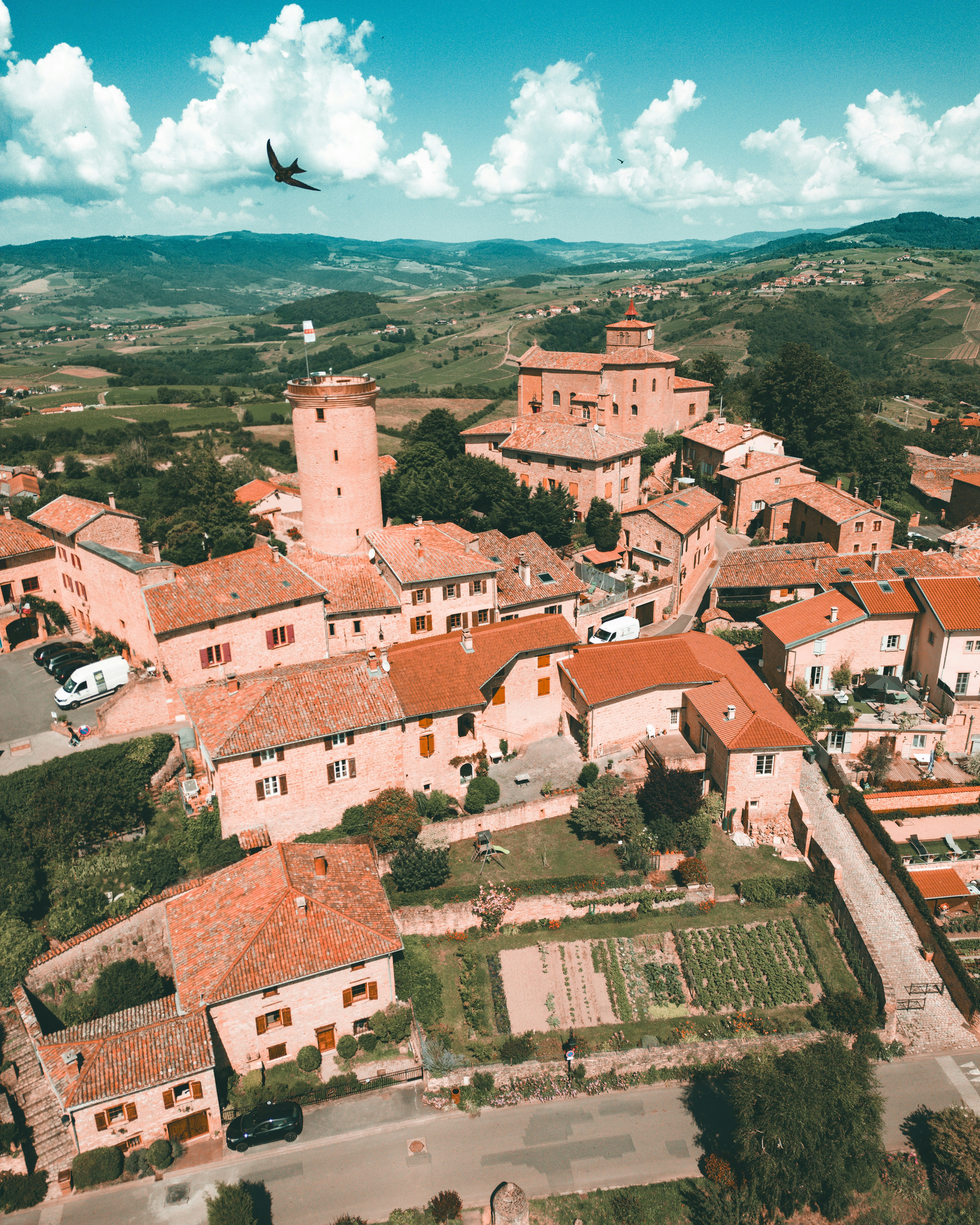 A bird's eye view of a village with a bird's eye view