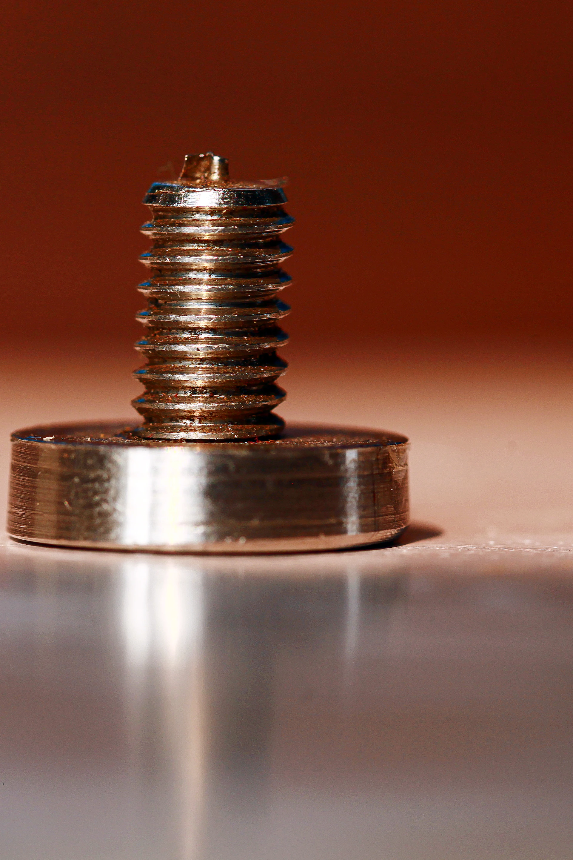 A close up of a button on a table