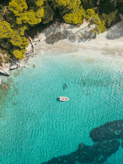 Skopelos aerial view of a boat in the water