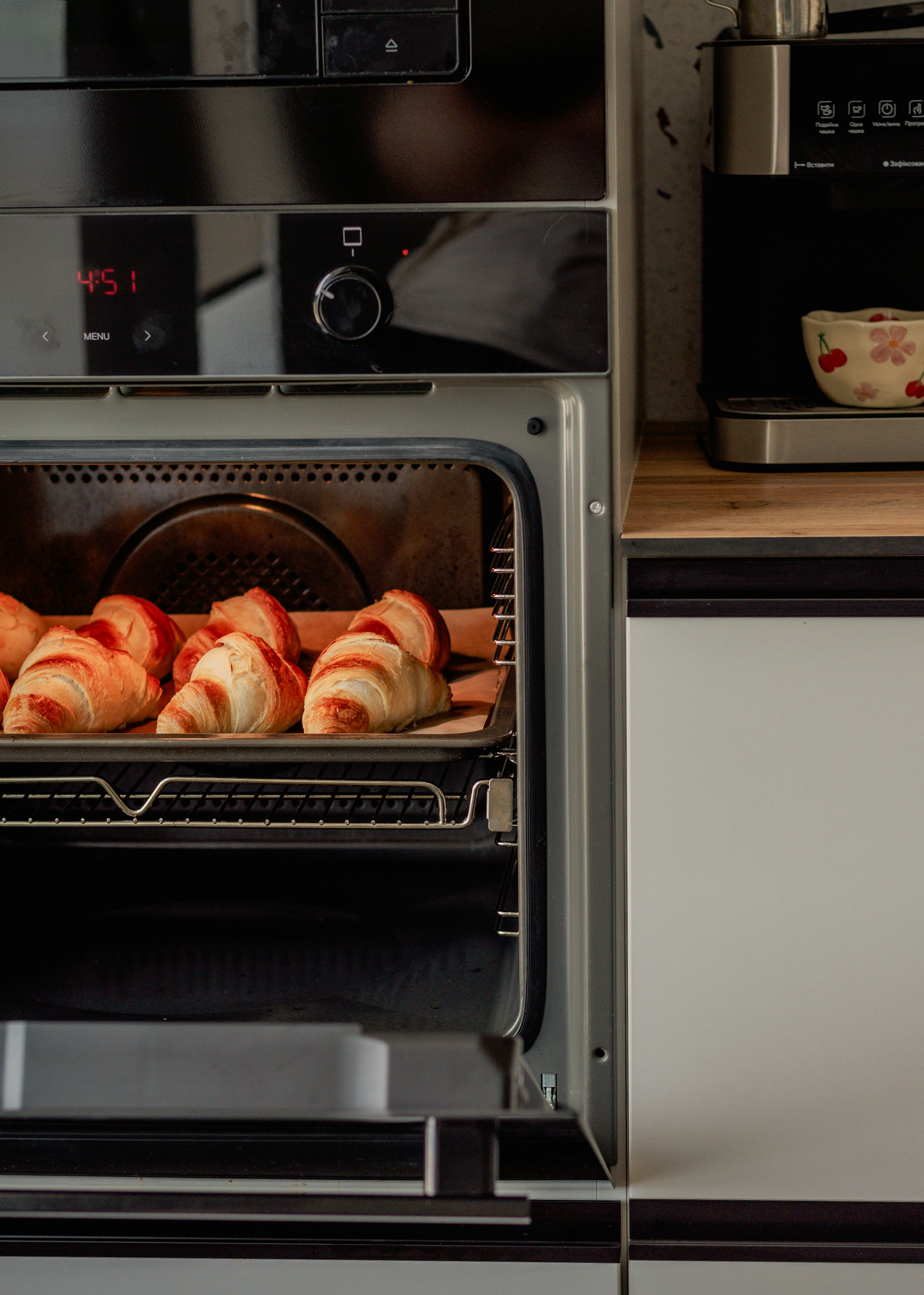 A toaster oven with food inside of it