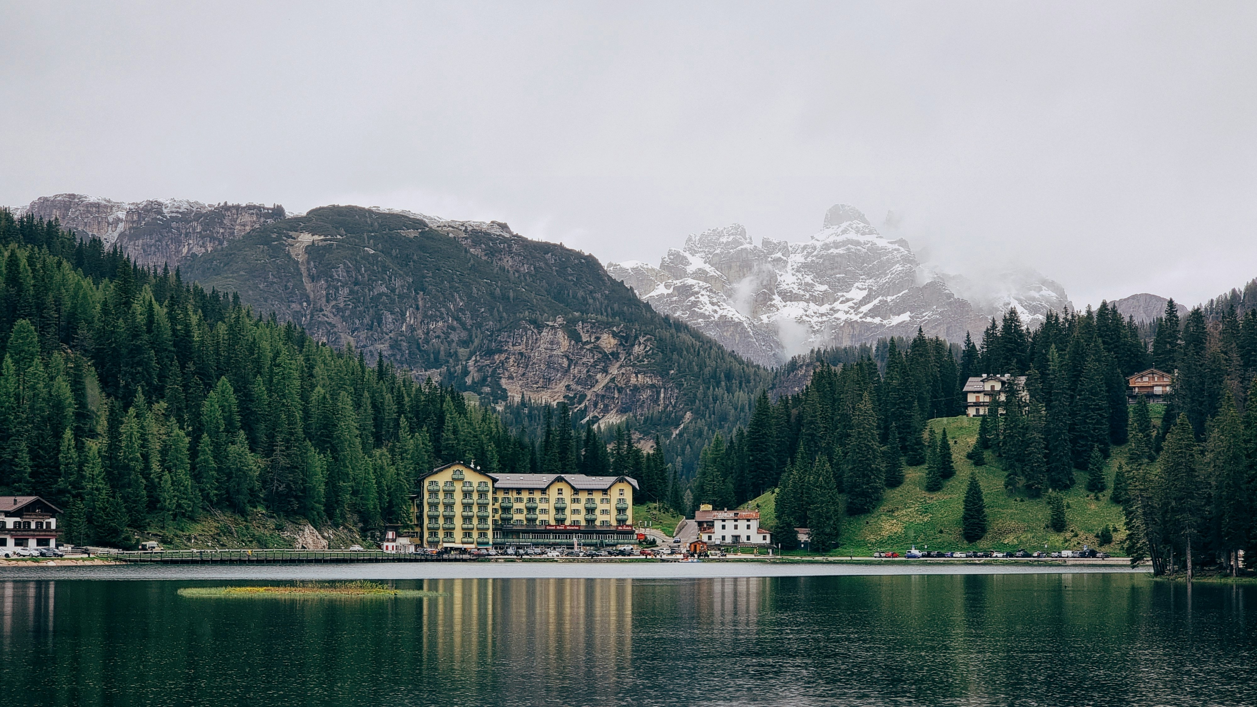 A large body of water surrounded by mountains