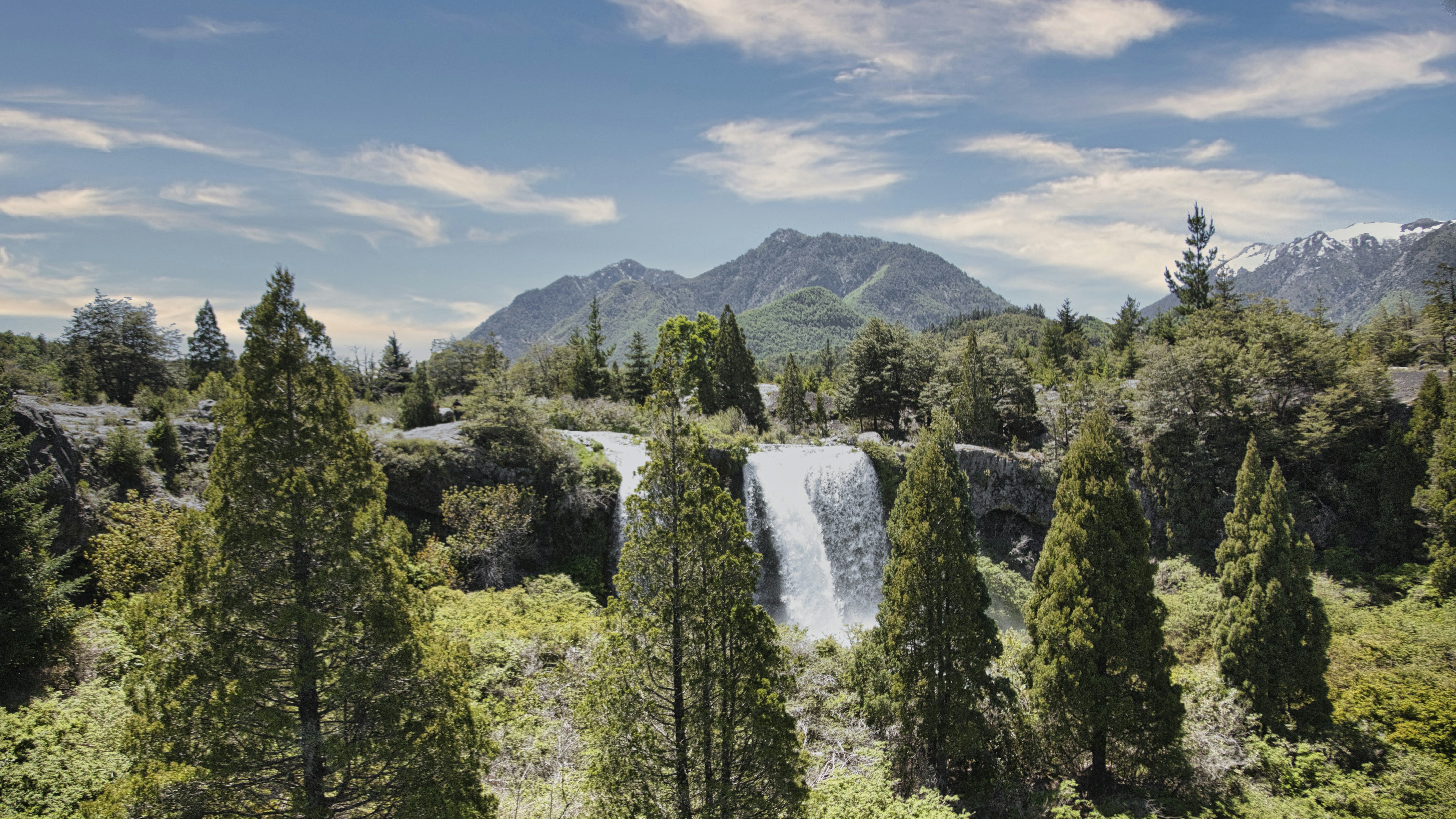 A scenic view of a waterfall surrounded by trees