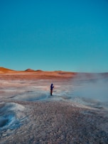 A person standing in the middle of a desert