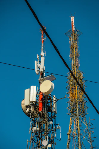 Telecom tower close-up engineering view