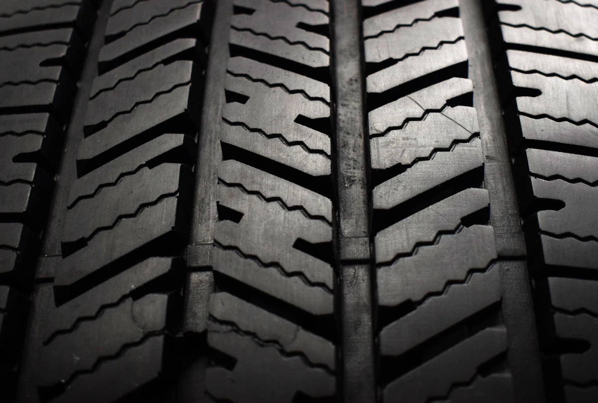 Close up of a tyre tread on black