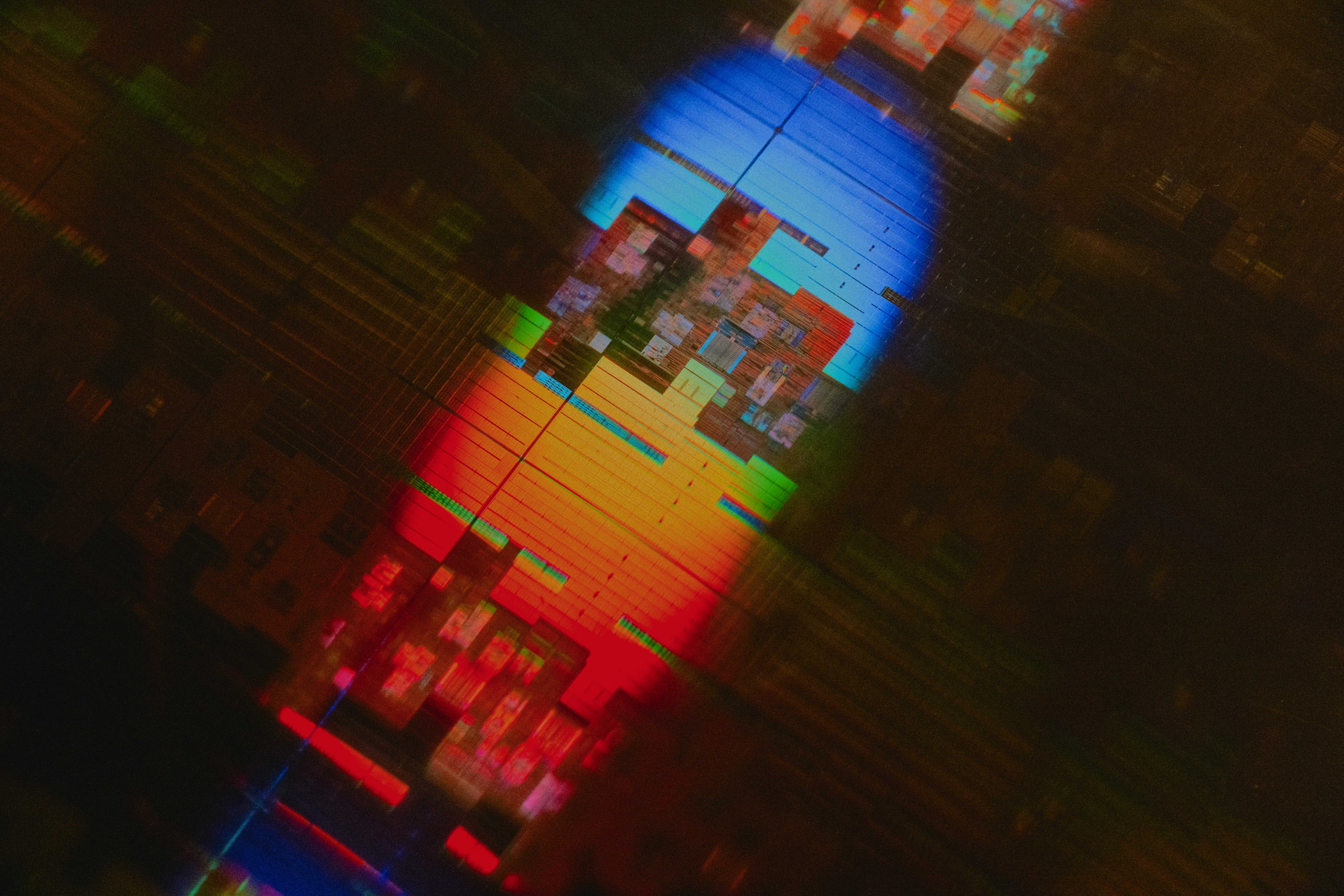 A multicolored image of a clock tower