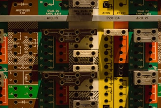 A close up of a multicolored circuit board