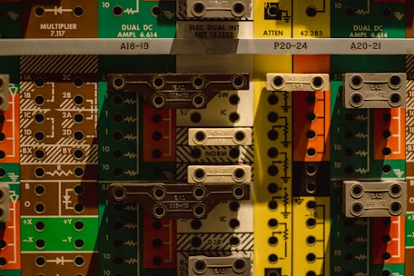 A close up of a multicolored circuit board