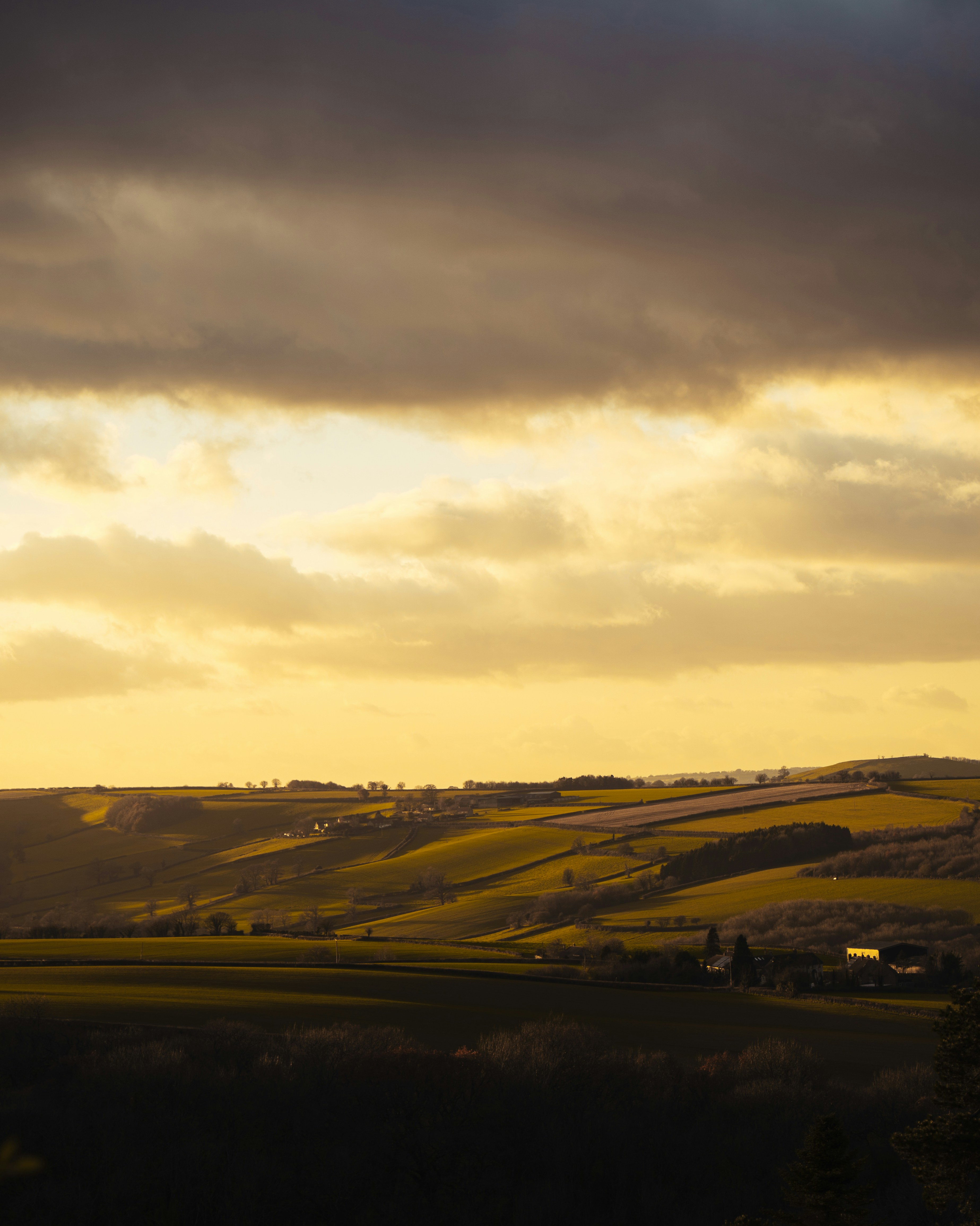 A view of a field with a sky in the background