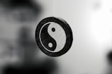 A black and white photo of a yin sign