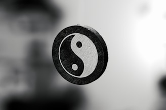 A black and white photo of a yin sign