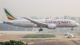 A large jetliner taking off from an airport runway