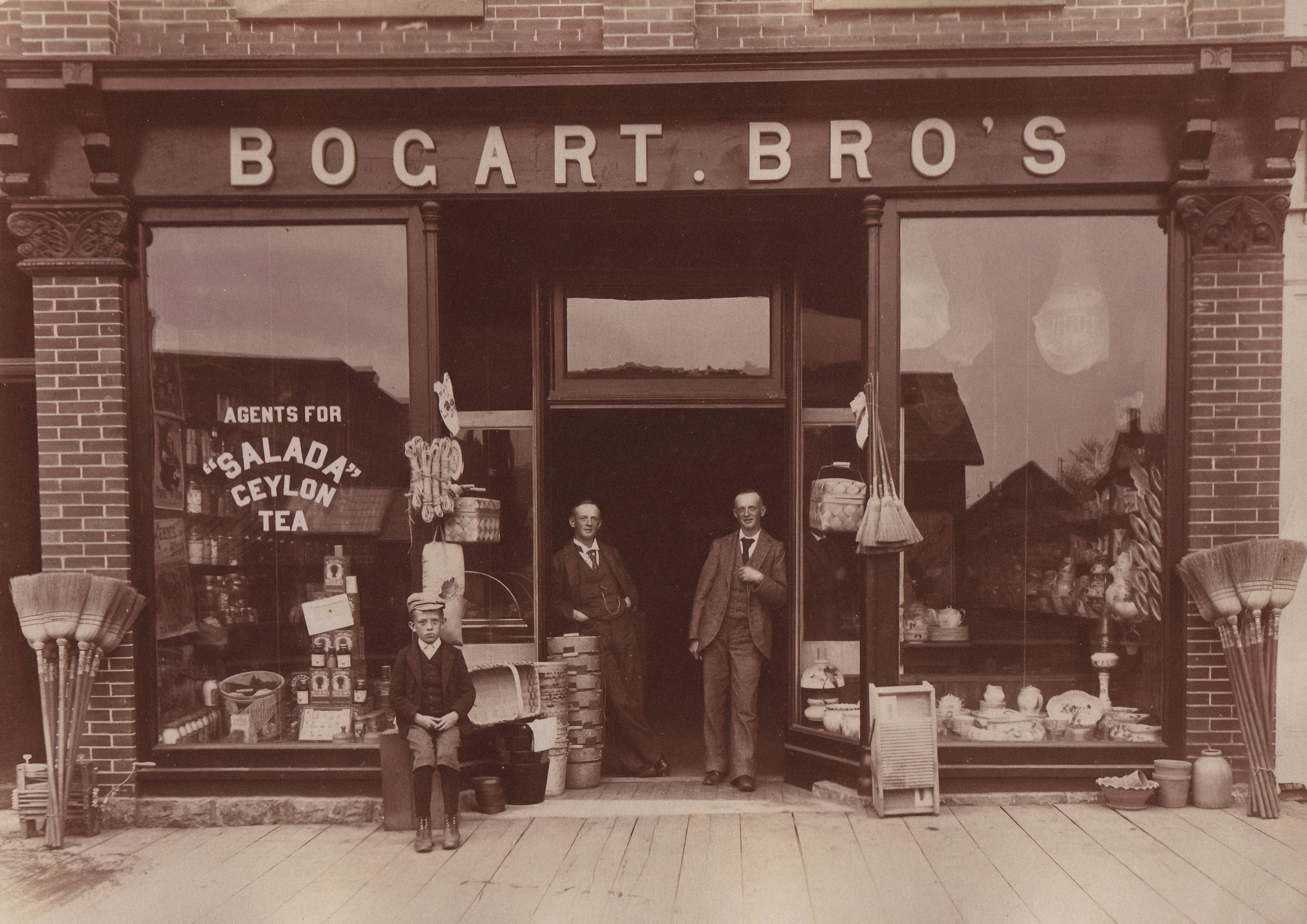 Bocart. bros. storefront with people and merchandise