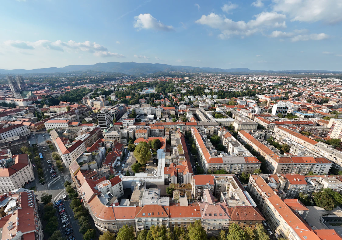 The view over the historic tile roof tops of Zagreb