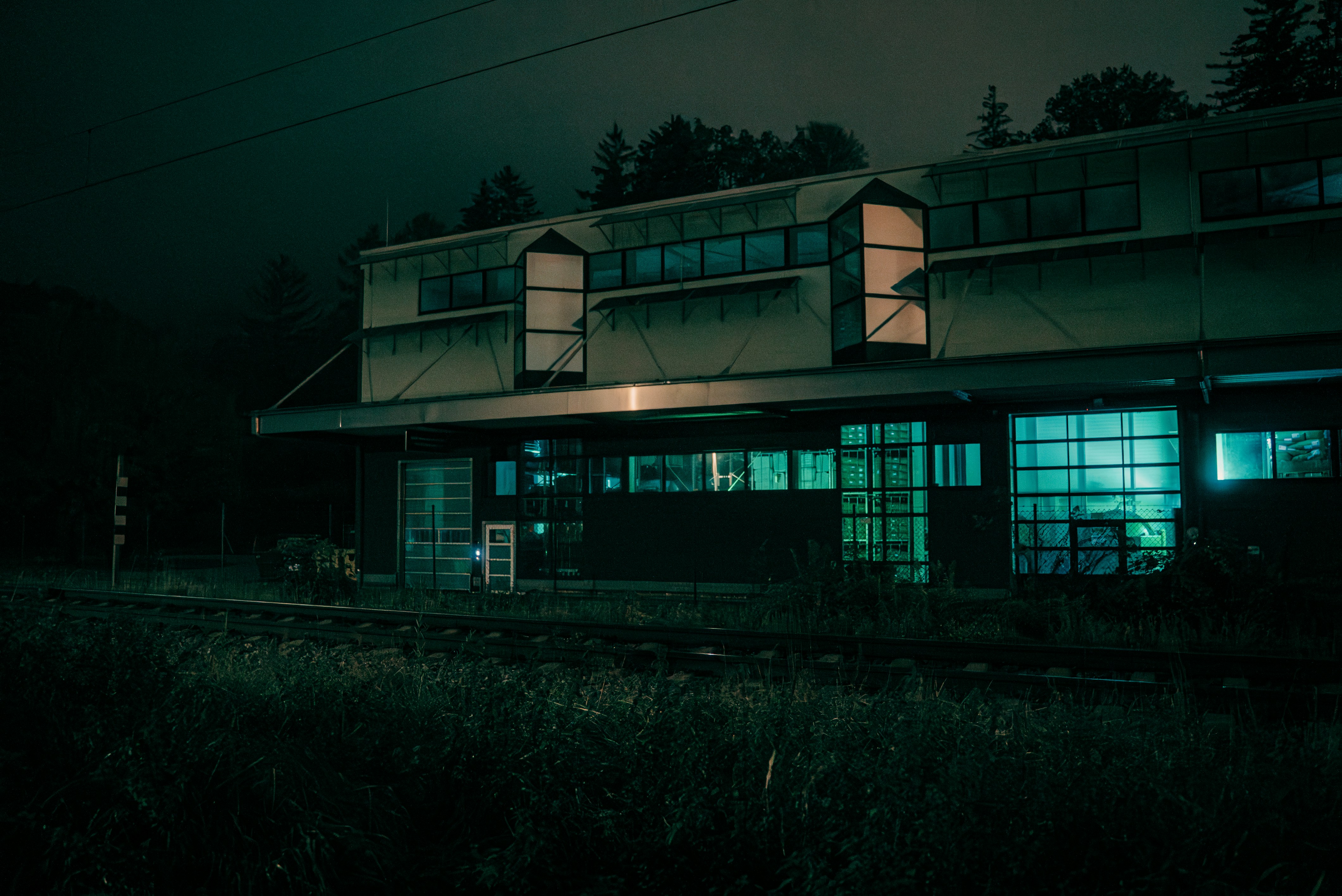 An industrial building with unique geometric shapes