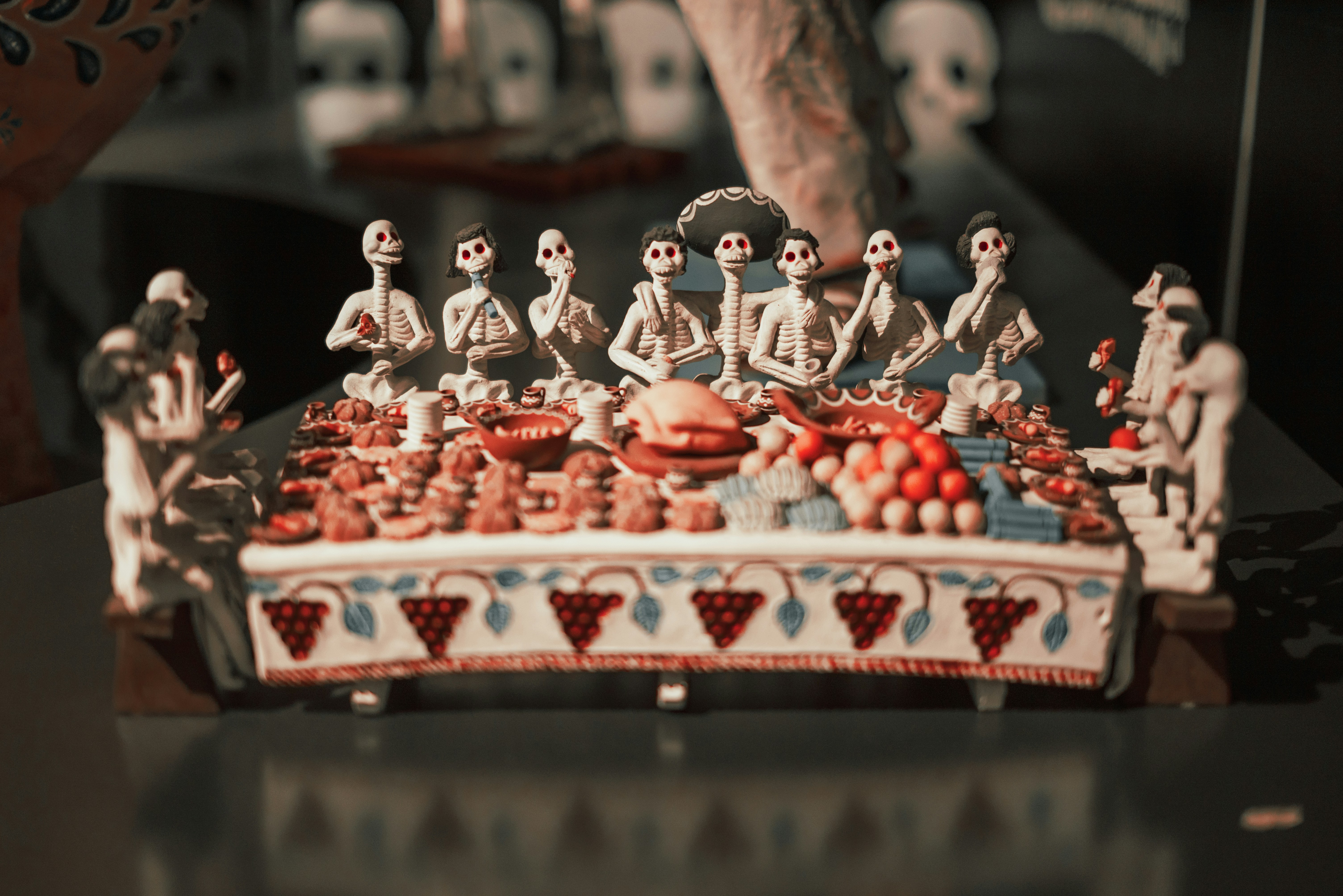 A group of figurines sitting on top of a table