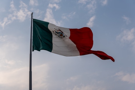 A flag flying in the wind on a cloudy day