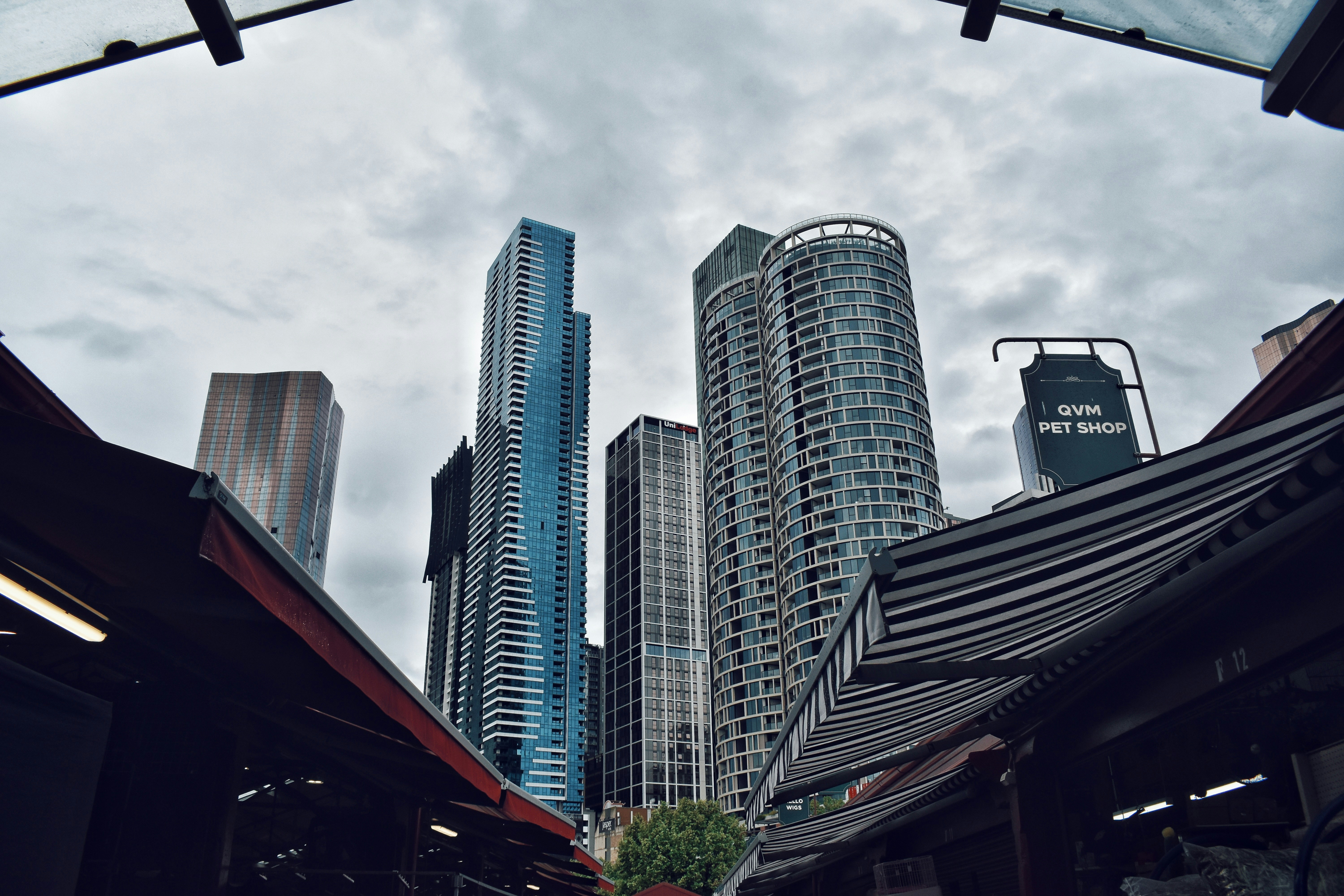 A view of a city from a train station