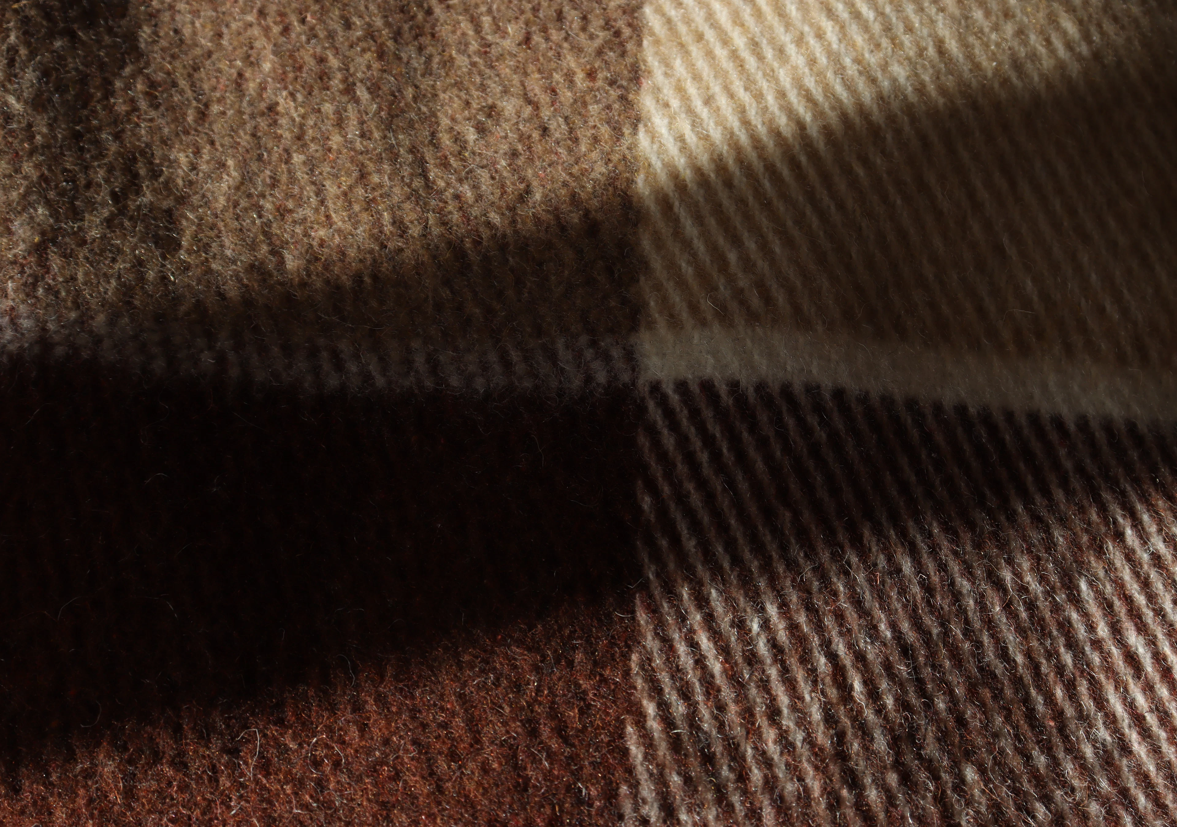 Tobacco check wool blanket close up