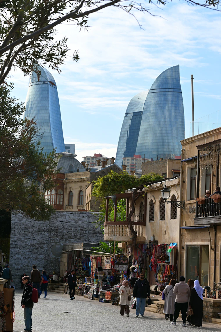 Travellers walking through Baku Old City, Azerbaijan