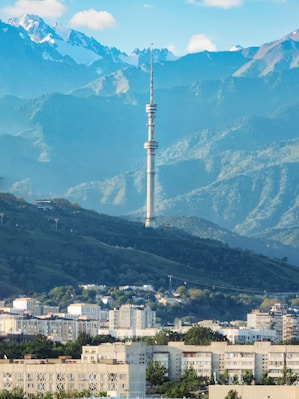 A view of a city with mountains in the background