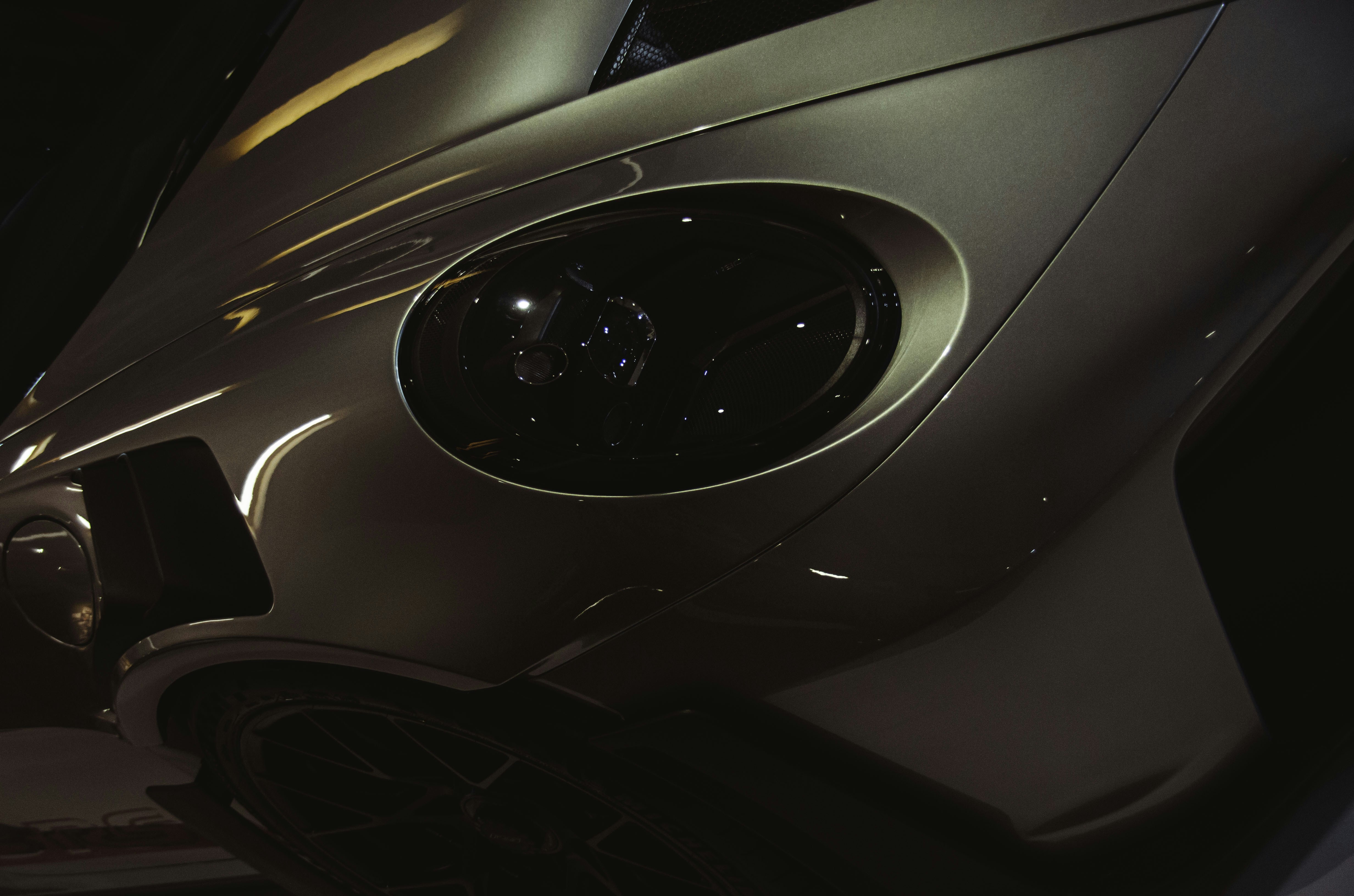 A close up of the front of a sports car