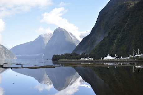 The Southern Alps - Mitre Peak reflected in Milford Sound