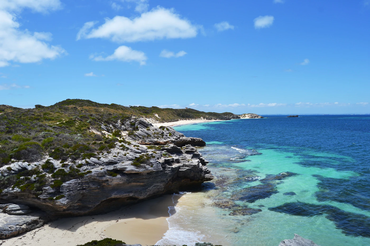 White sand beach and clear turquoise water on Rottnest Island