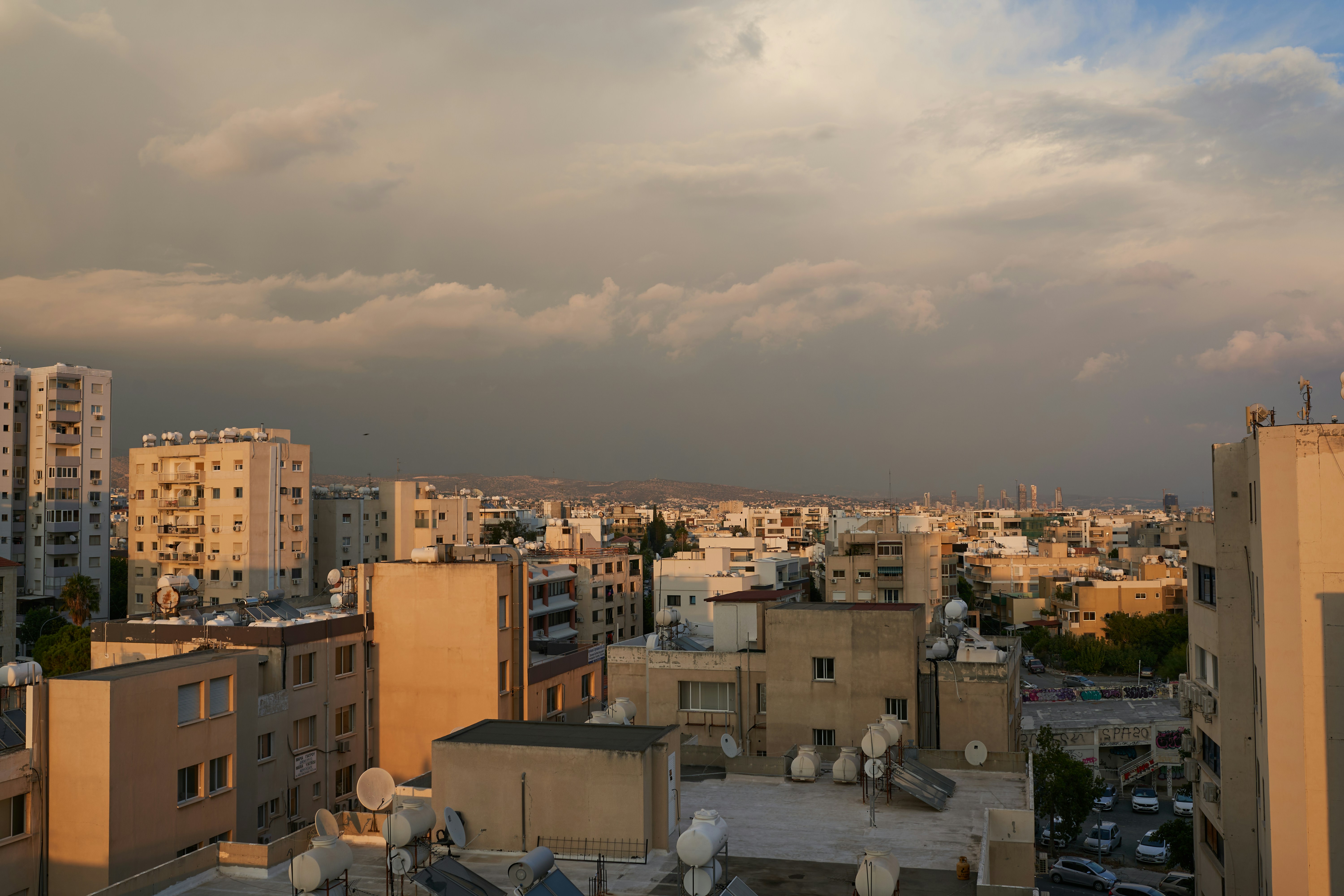 A view of a city from a rooftop