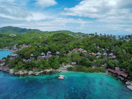 An aerial view of a tropical island in the middle of the ocean — Koh Phangan, Thailand