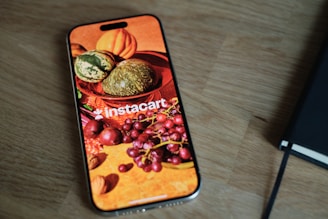 A cell phone sitting on top of a wooden table