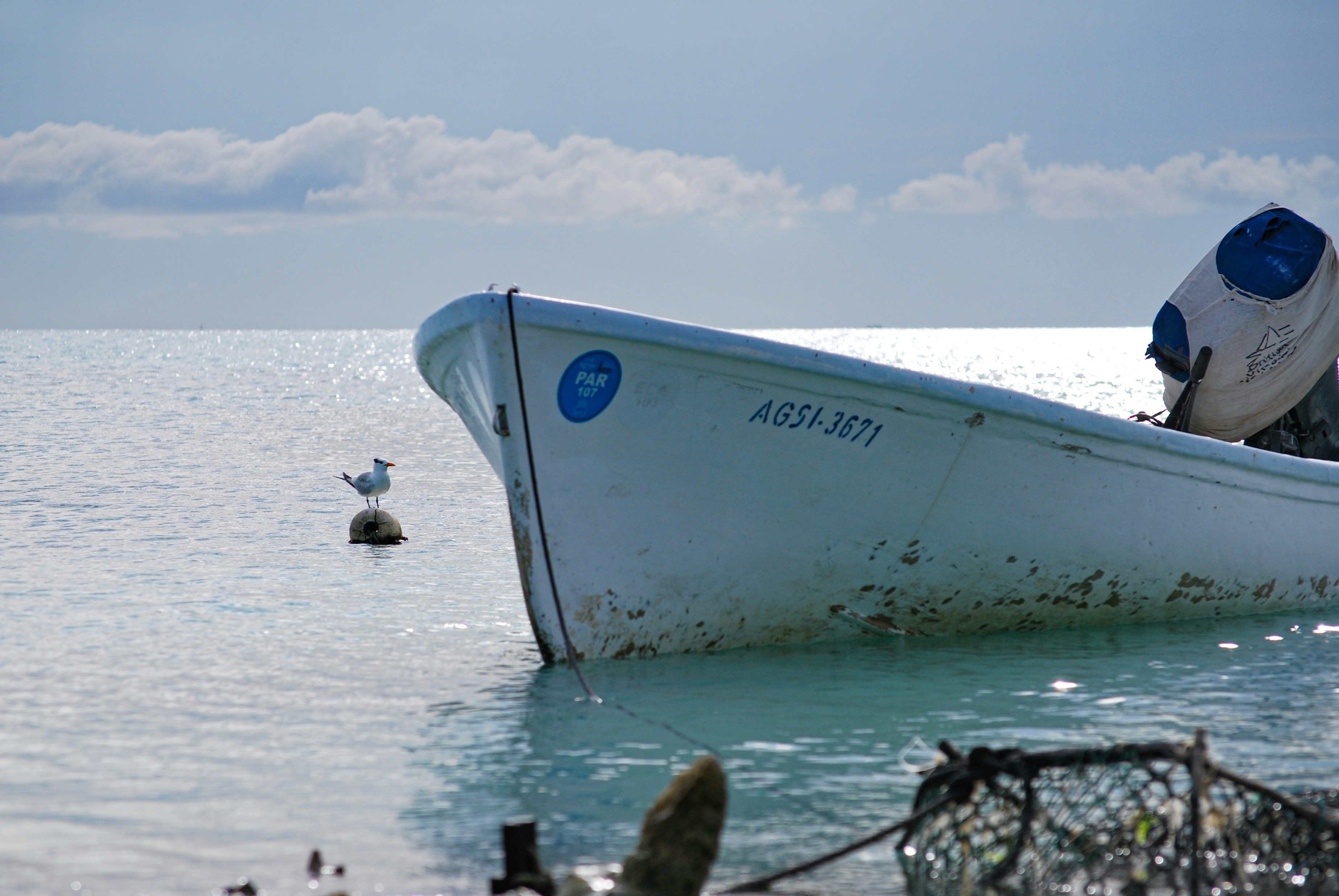 A boat sitting on top of a body of water