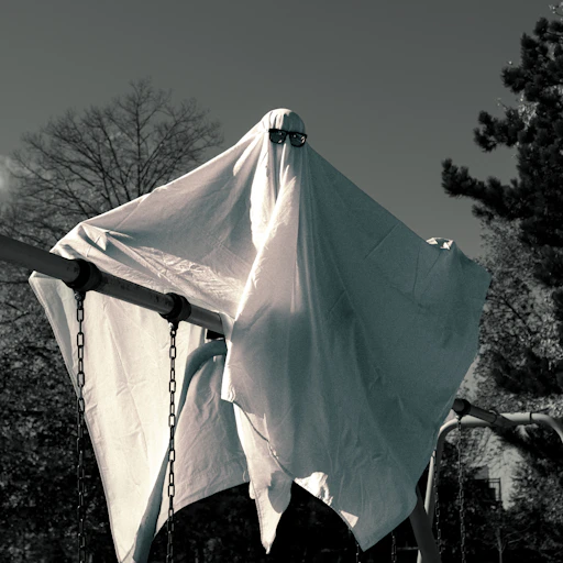 A white tarp covering a swing in a park