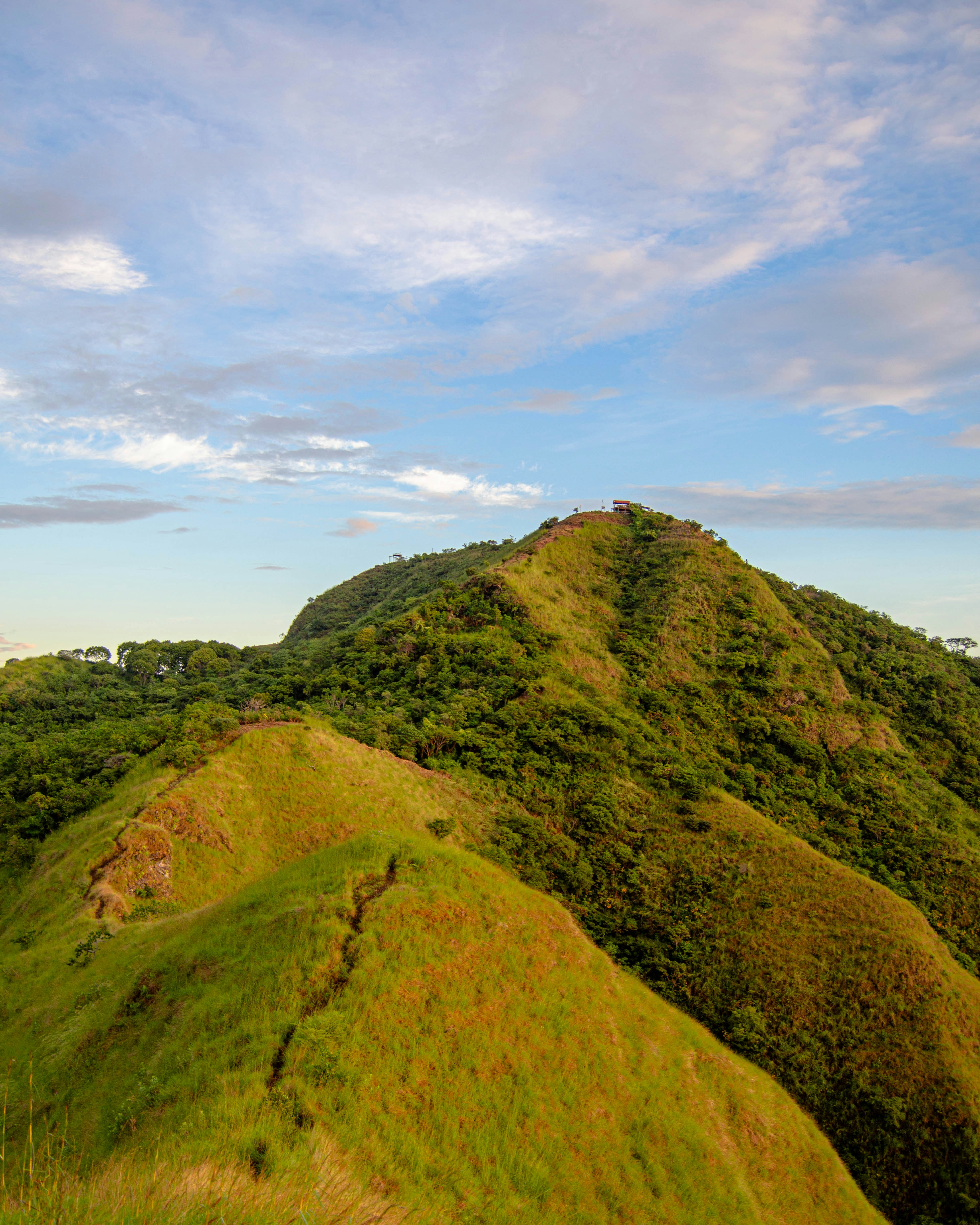 A large grassy hill with a sky in the background