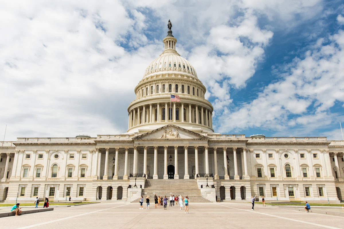 The United States Capitol building under a clear sky