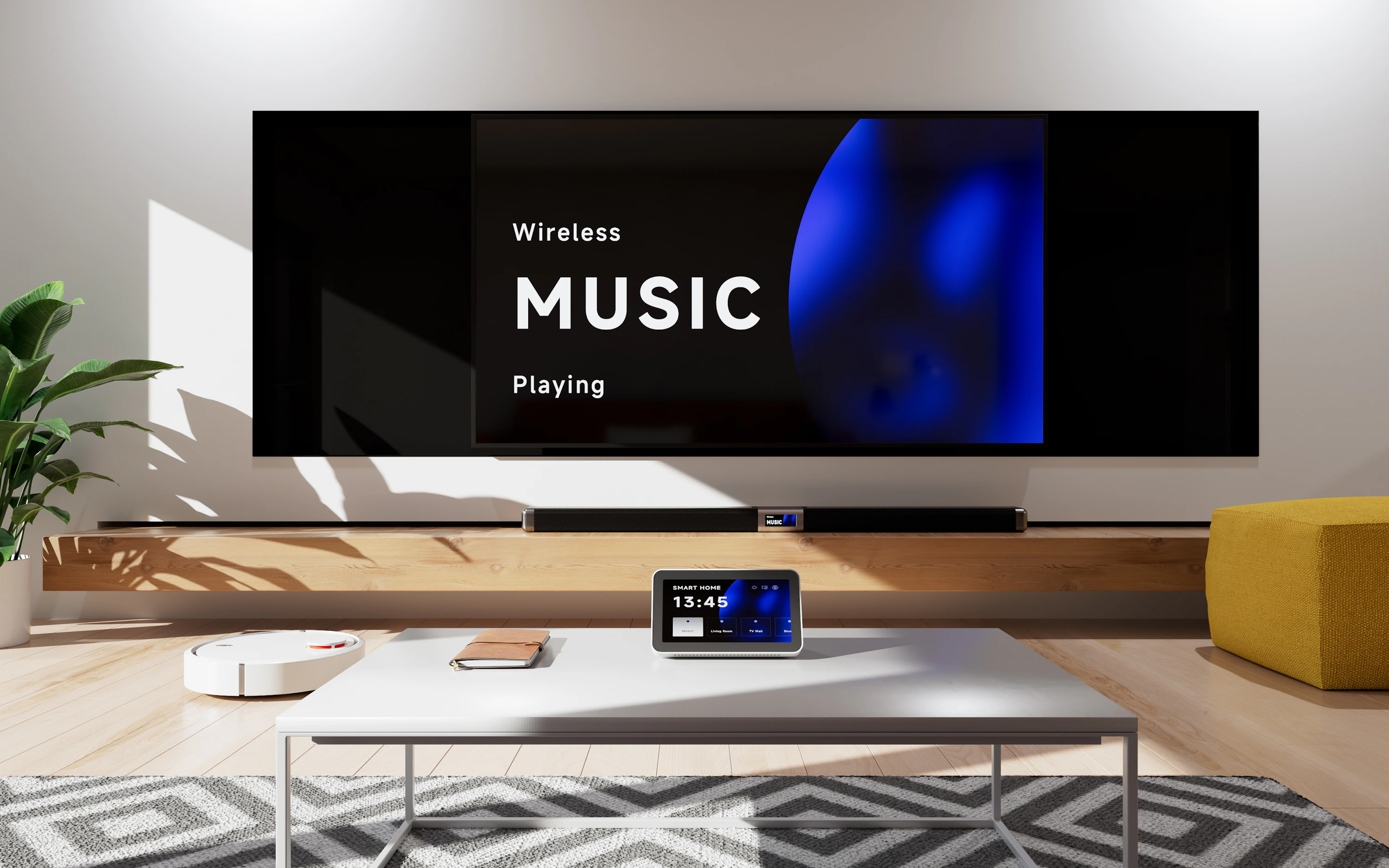 Modern living room with television