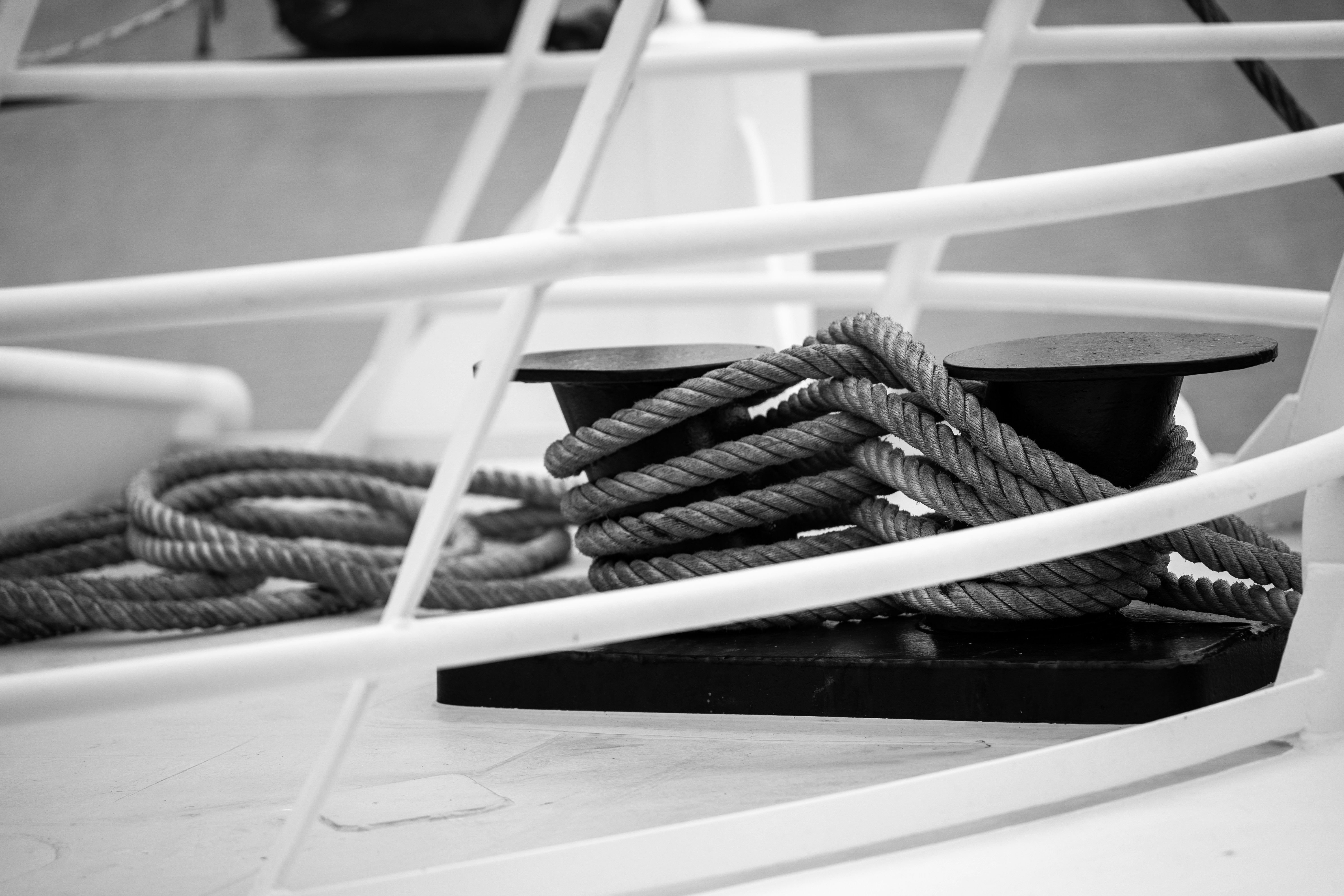 A close up of a boat with ropes on it