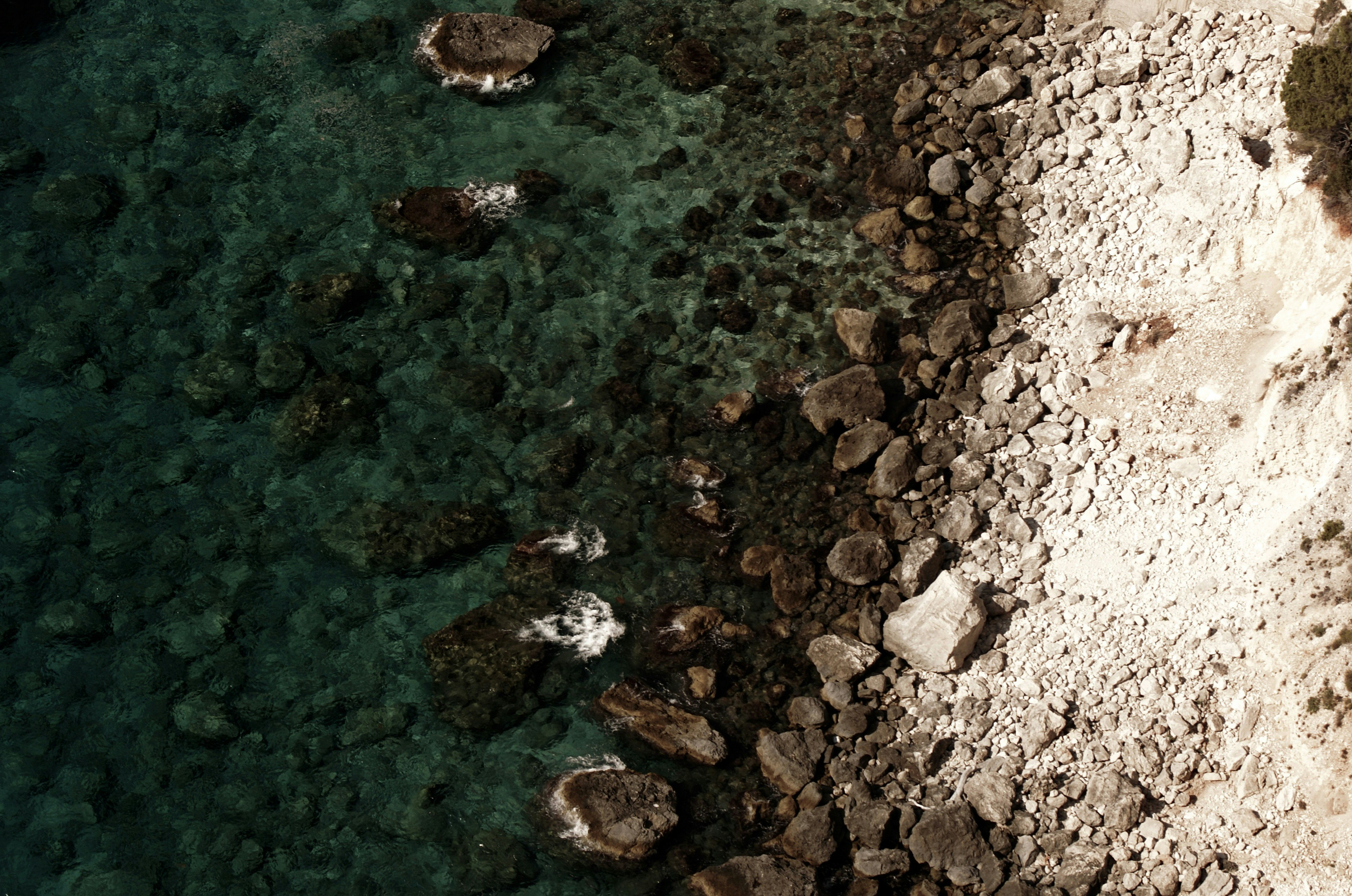 A bird's eye view of a rocky beach