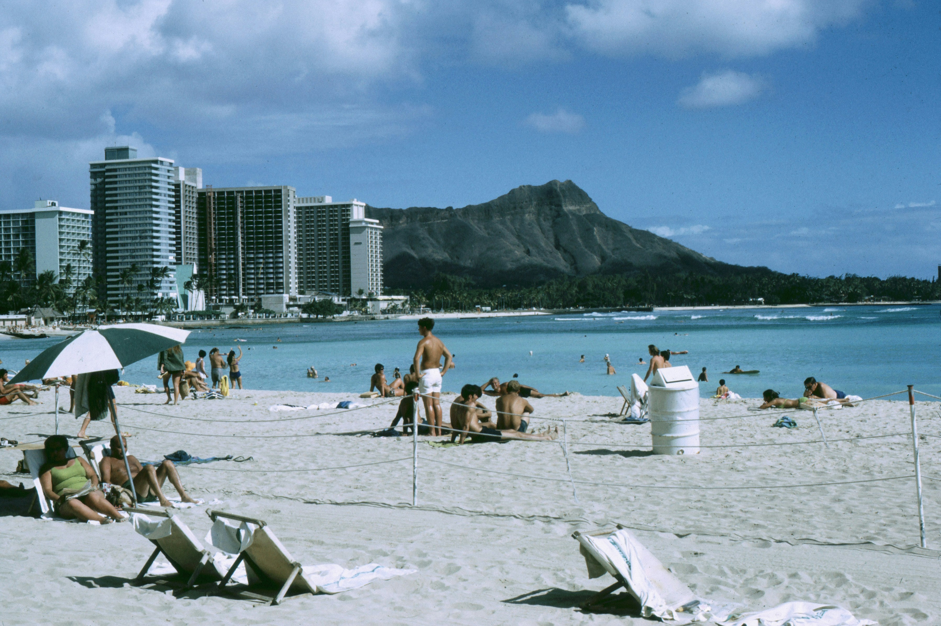 Waikiki Beach with Diamond Head in the background, the most popular place to stay in Oahu