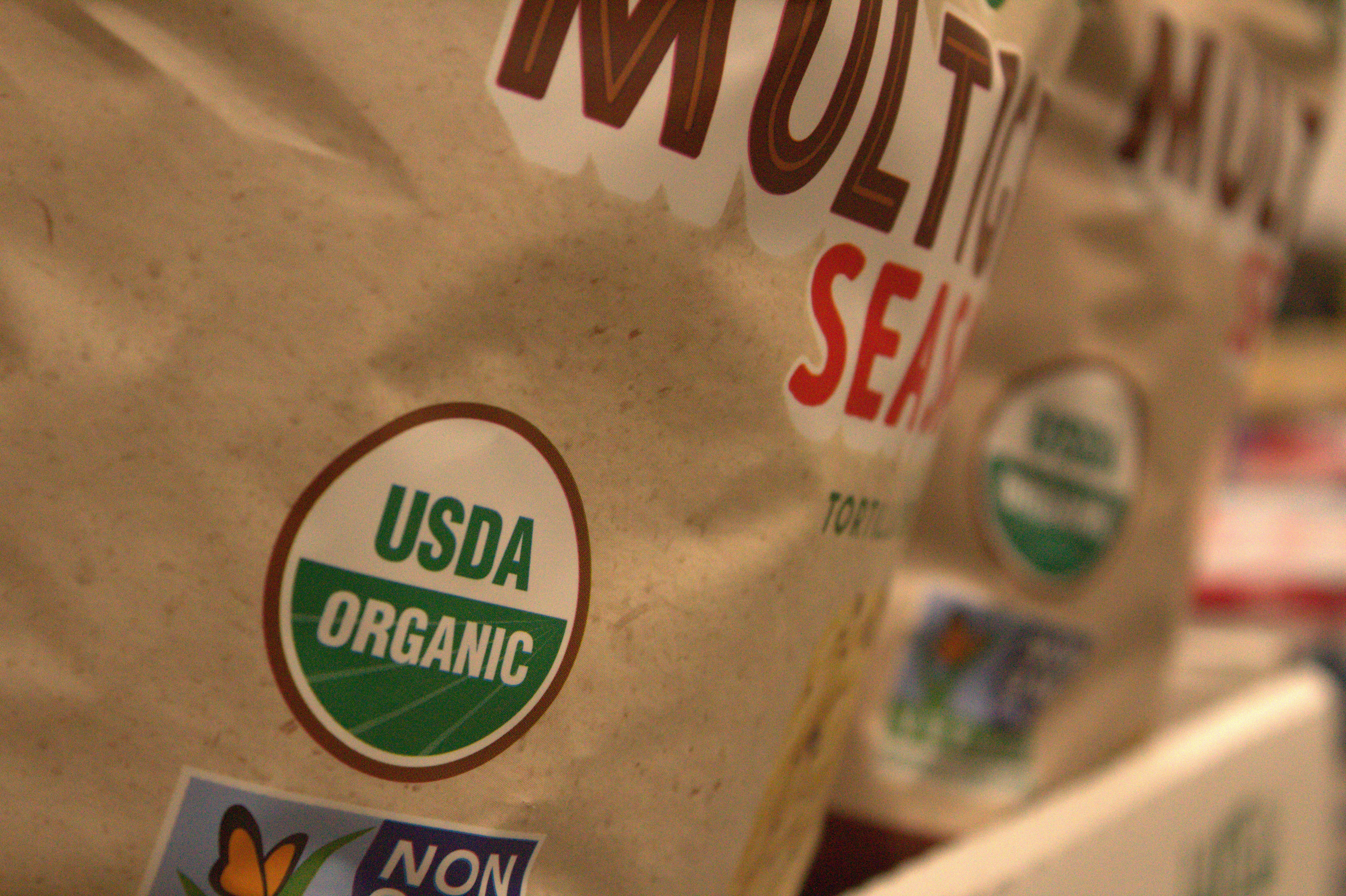 A close up of a bag of organic food