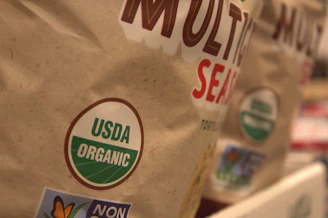 A close up of a bag of organic food