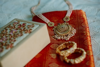 A box and a necklace on a table