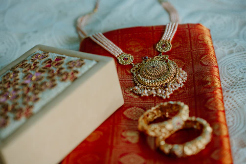 A box and a necklace on a table