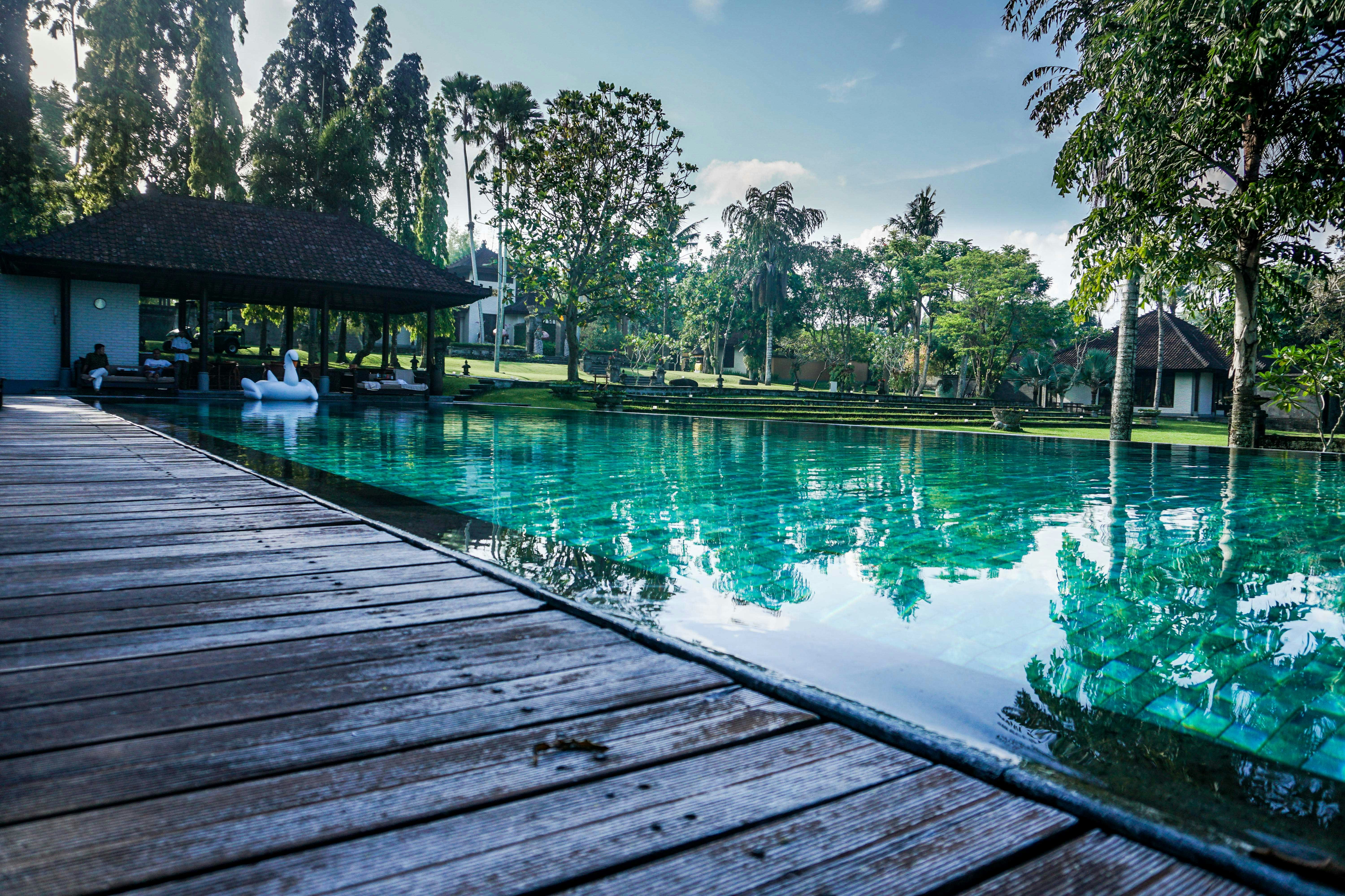 Wooden dock by water