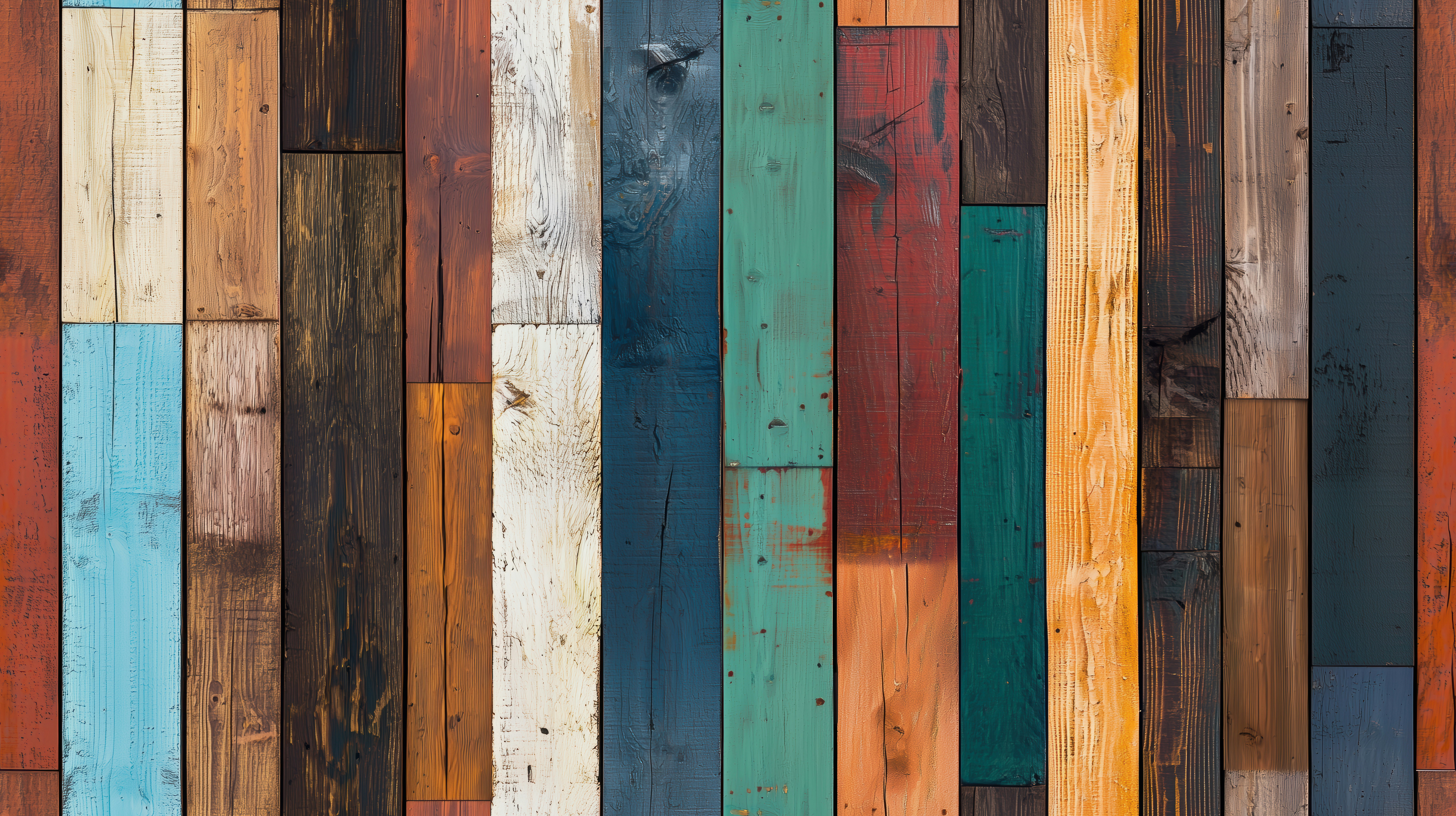 A multicolored wooden wall with vertical stripes