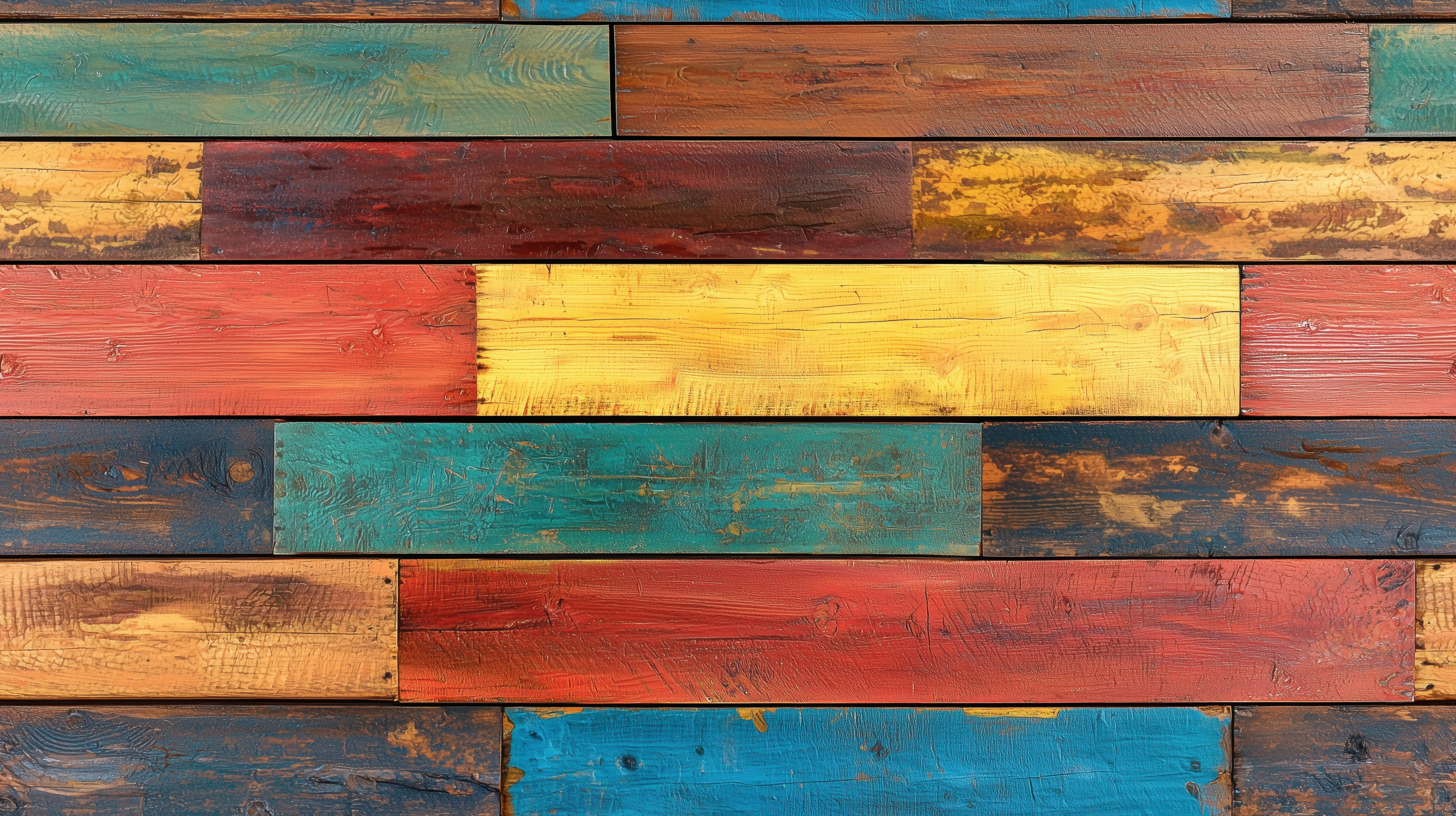 A close up of a multicolored wooden wall