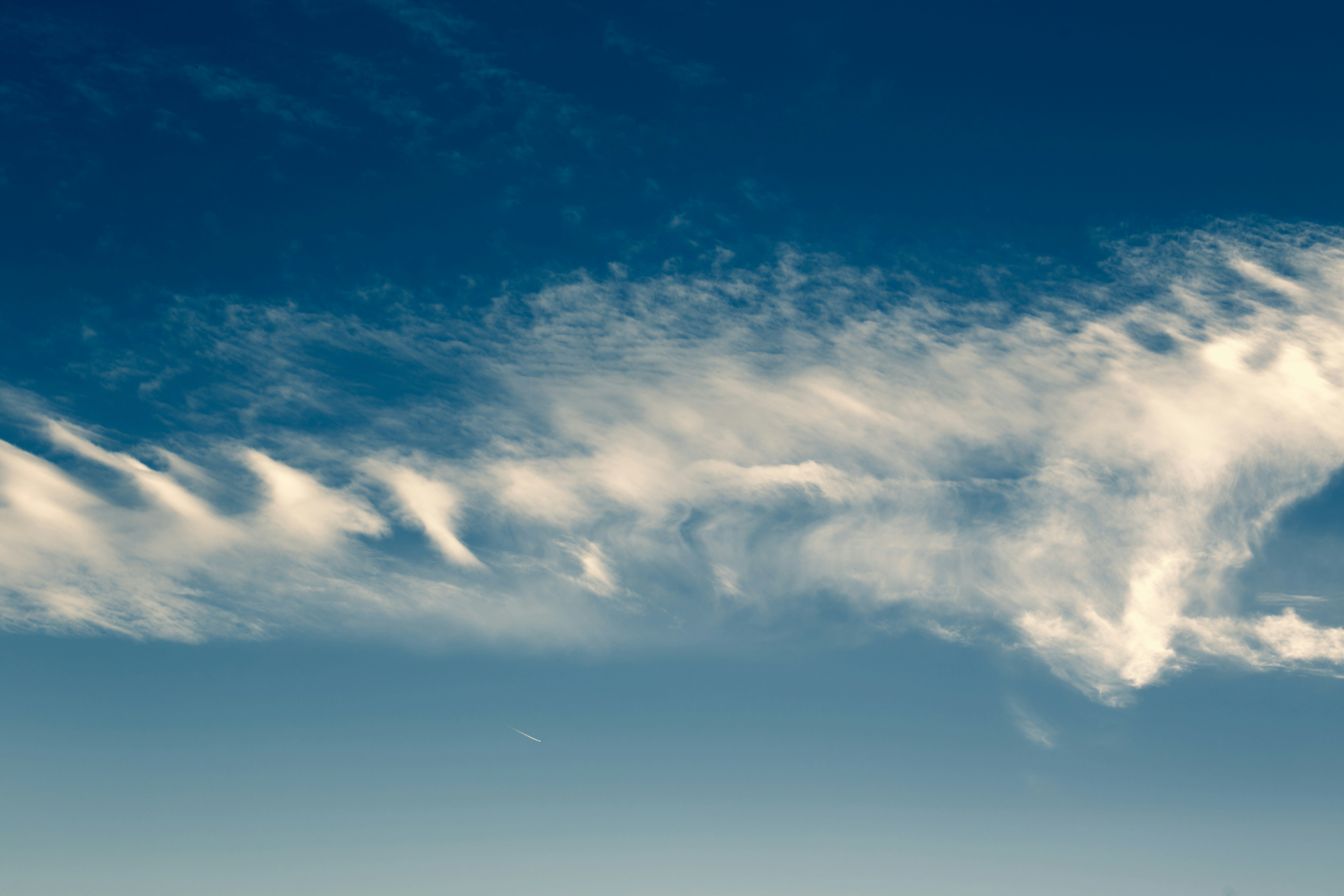A plane flying in the sky with a cloud in the background