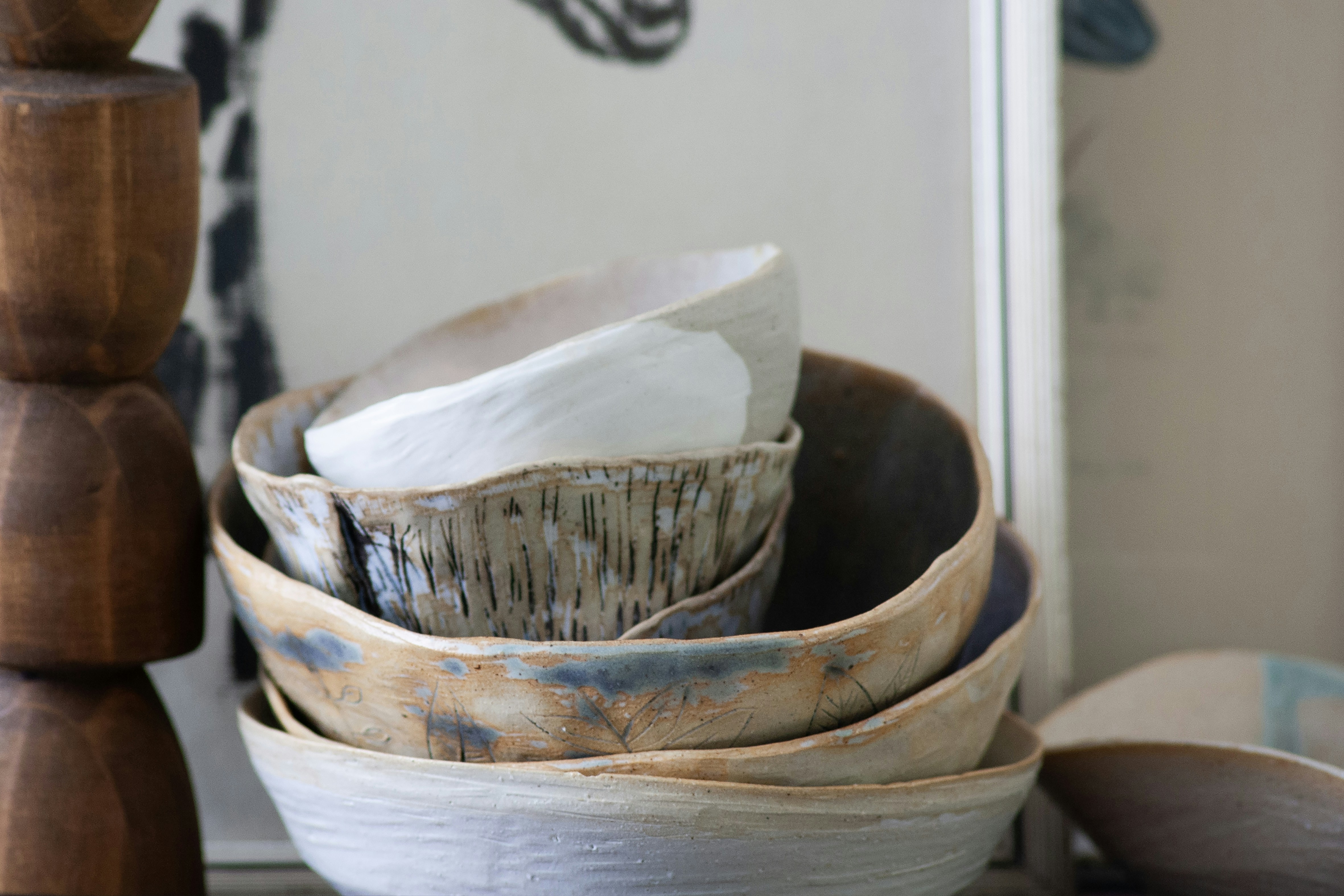 A stack of bowls sitting on top of a table